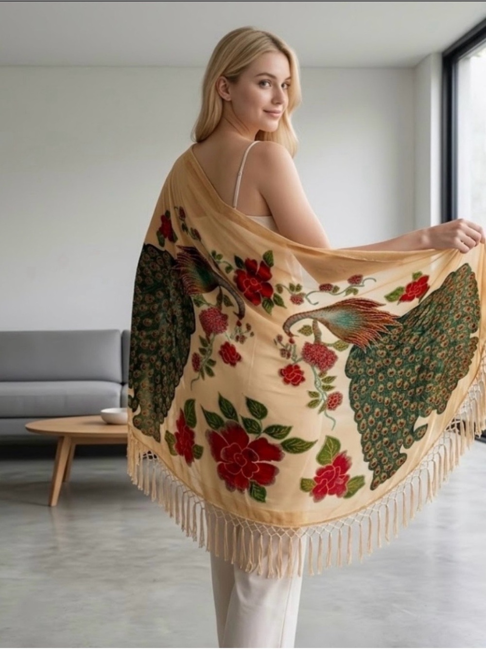 🔴 Elegant Peacock Embroidered
Shawl - Picture 2 of 15